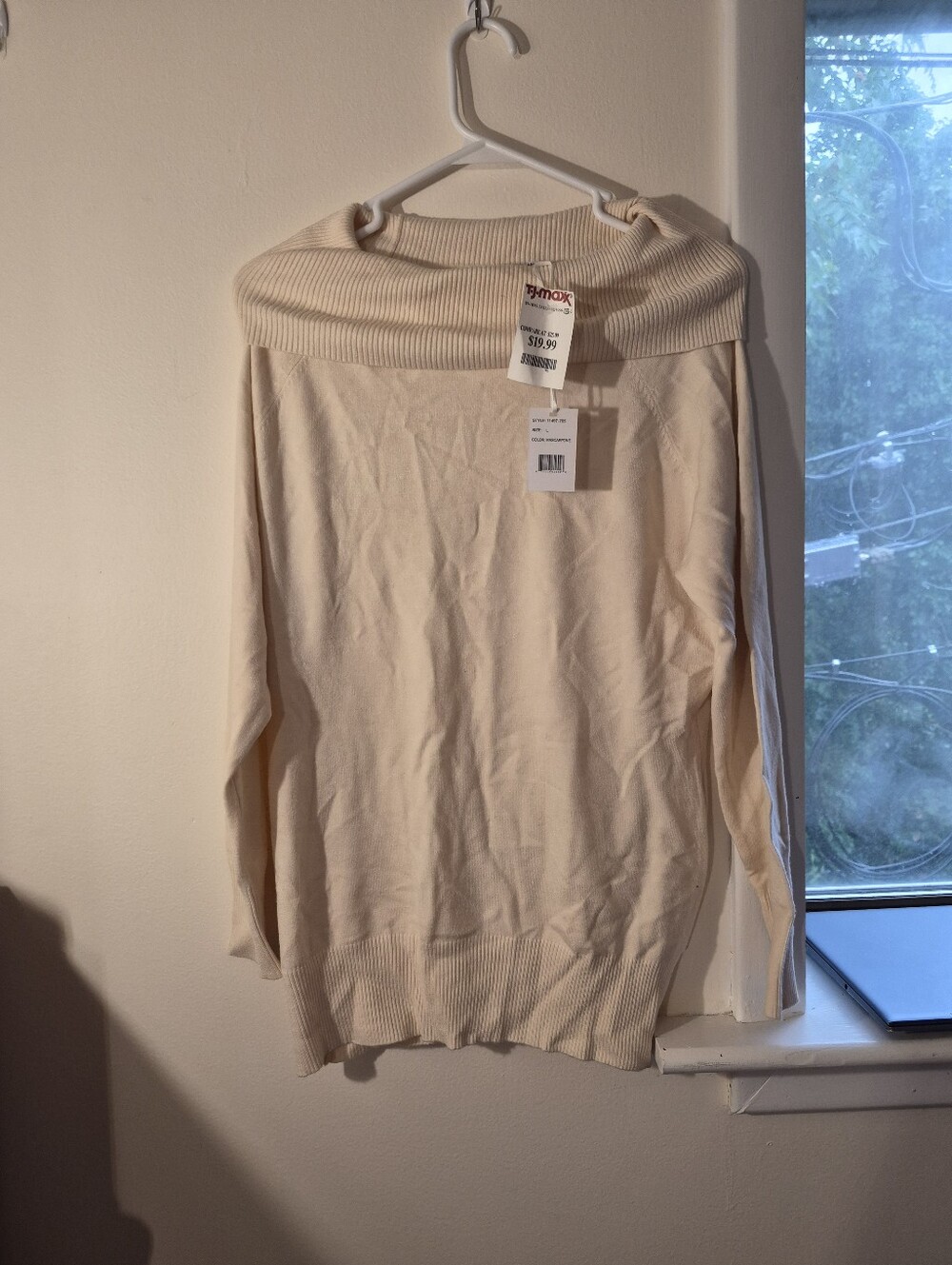 Cream Off-the-Shoulder Fold-Over Sweater